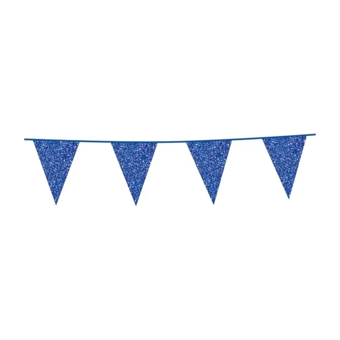 Glitter vlaggenlijn blauw 6 meter (vlaggetjes 16x20cm)