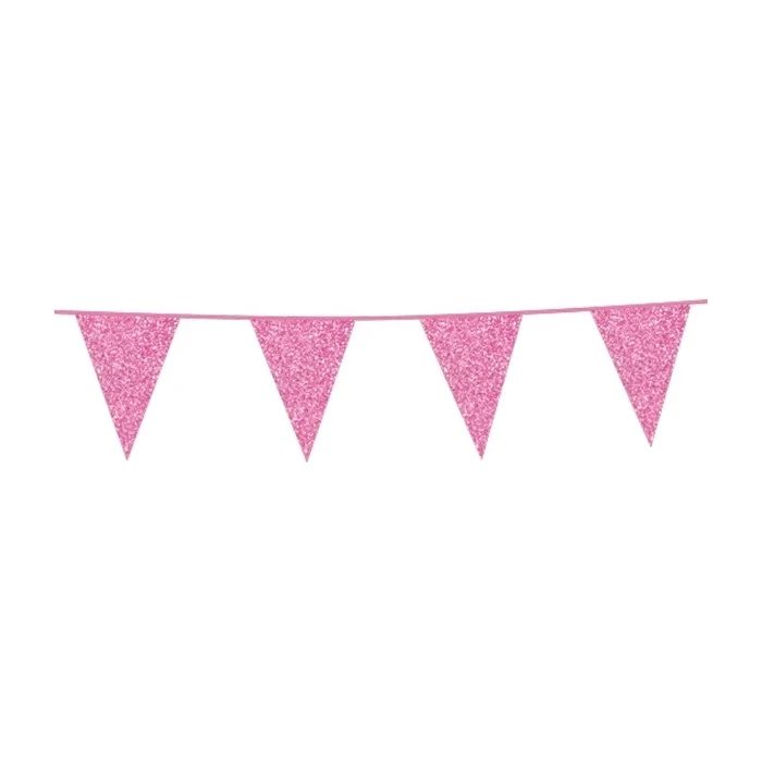 Glitter vlaggenlijn baby roze 6 meter (vlaggetjes 16x20cm)