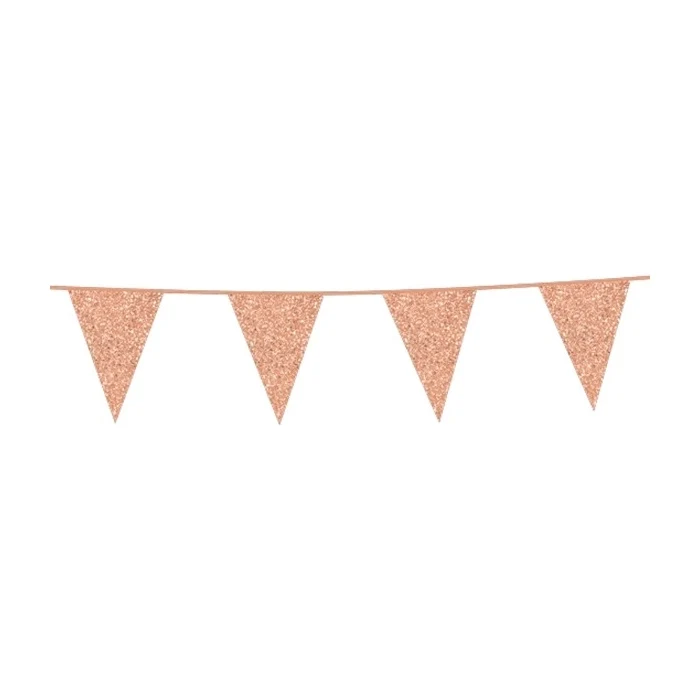 Glitter vlaggenlijn rosé goud 6 meter (vlaggetjes 16x20cm)
