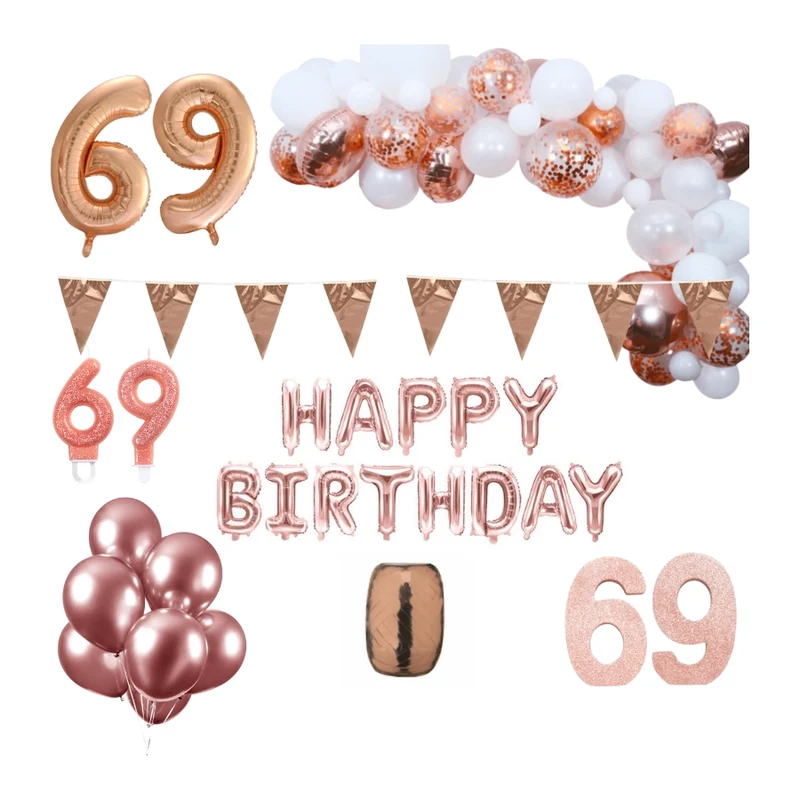 69 jaar Verjaardag Versiering Pakket Rosé goud XL