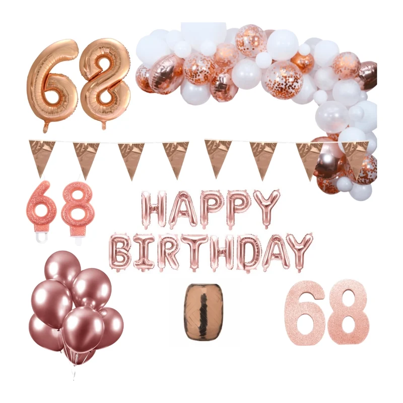 68 jaar Verjaardag Versiering Pakket Rosé goud XL