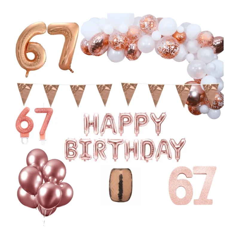 67 jaar Verjaardag Versiering Pakket Rosé goud XL
