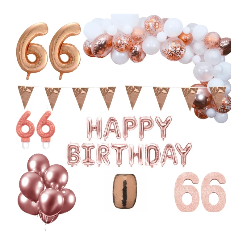 66 jaar Verjaardag Versiering Pakket Rosé goud XL