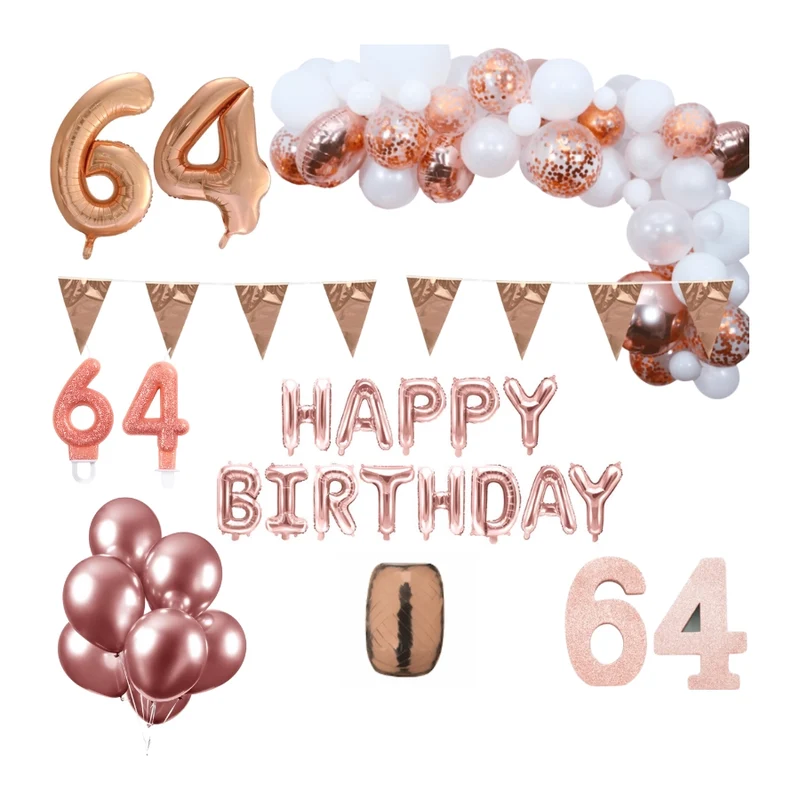 64 jaar Verjaardag Versiering Pakket Rosé goud XL