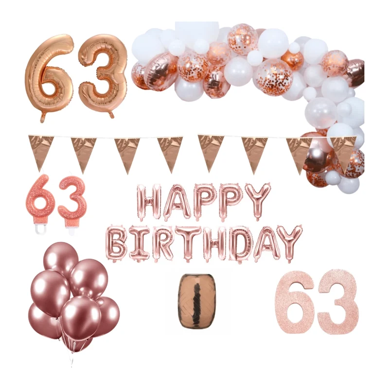 63 jaar Verjaardag Versiering Pakket Rosé goud XL