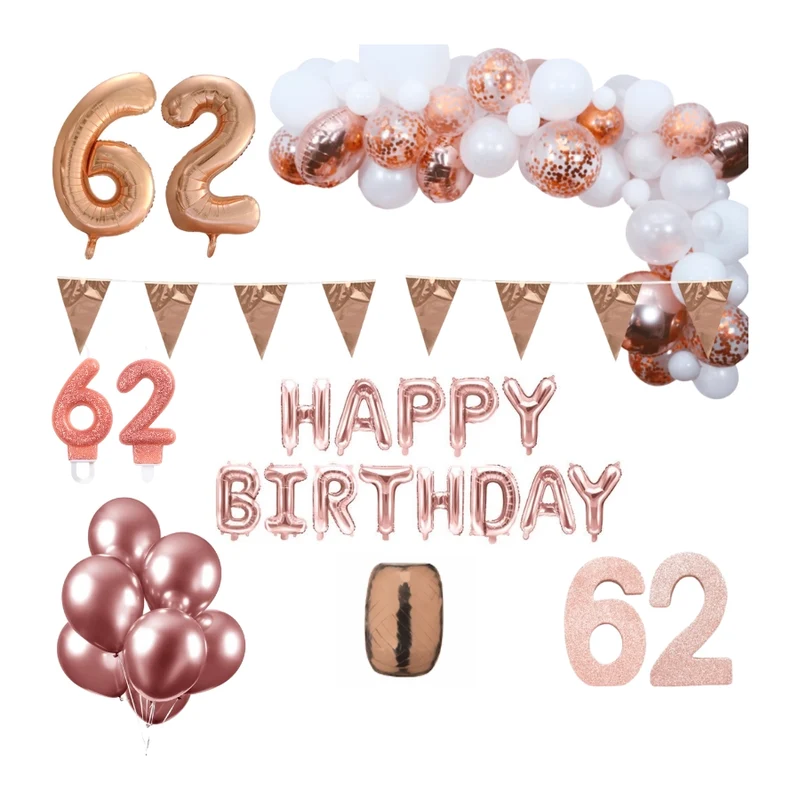 62 jaar Verjaardag Versiering Pakket Rosé goud XL