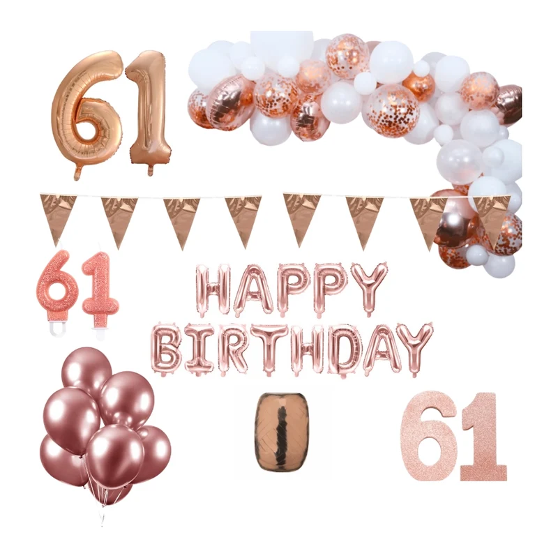 61 jaar Verjaardag Versiering Pakket Rosé goud XL