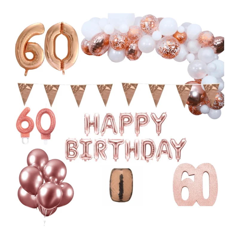 60 jaar Verjaardag Versiering Pakket Rosé goud XL
