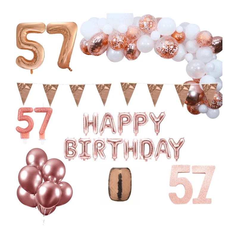 57 jaar Verjaardag Versiering Pakket Rosé goud XL