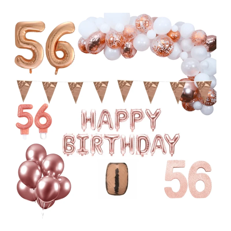 56 jaar Verjaardag Versiering Pakket Rosé goud XL