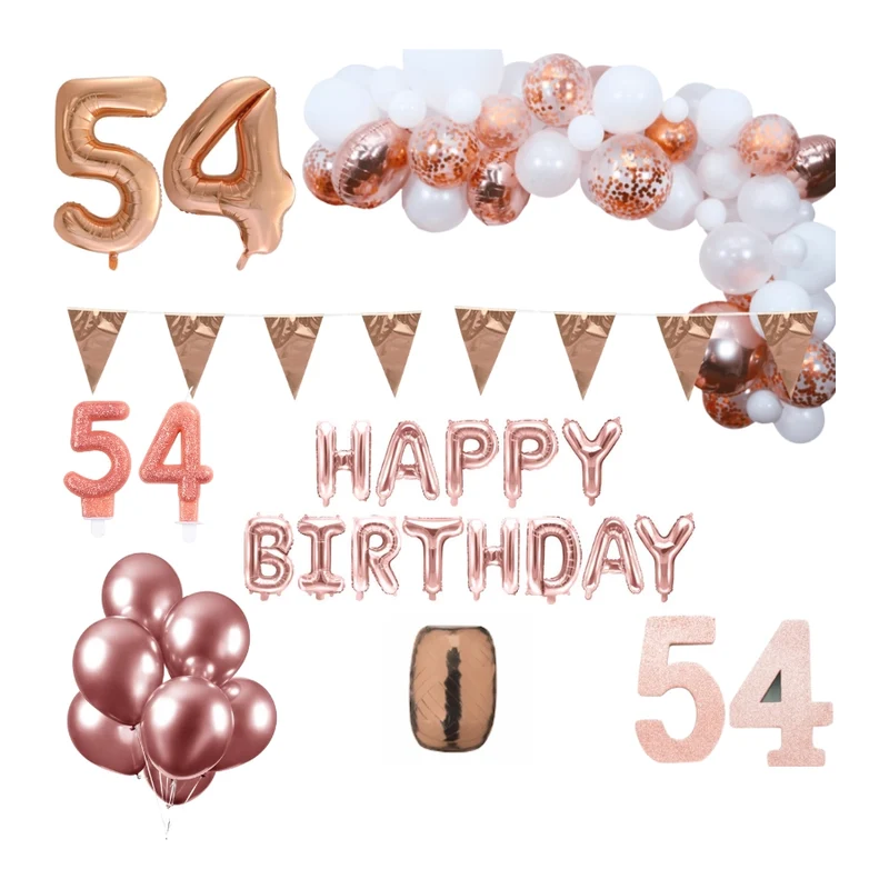 54 jaar Verjaardag Versiering Pakket Rosé goud XL