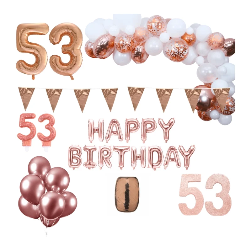 53 jaar Verjaardag Versiering Pakket Rosé goud XL
