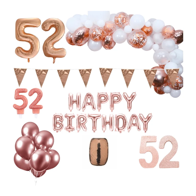 52 jaar Verjaardag Versiering Pakket Rosé goud XL