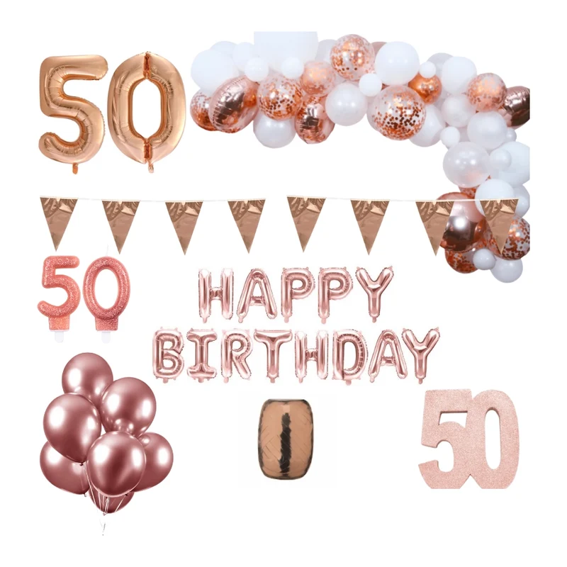 50 jaar Verjaardag Versiering Pakket Rosé goud XL