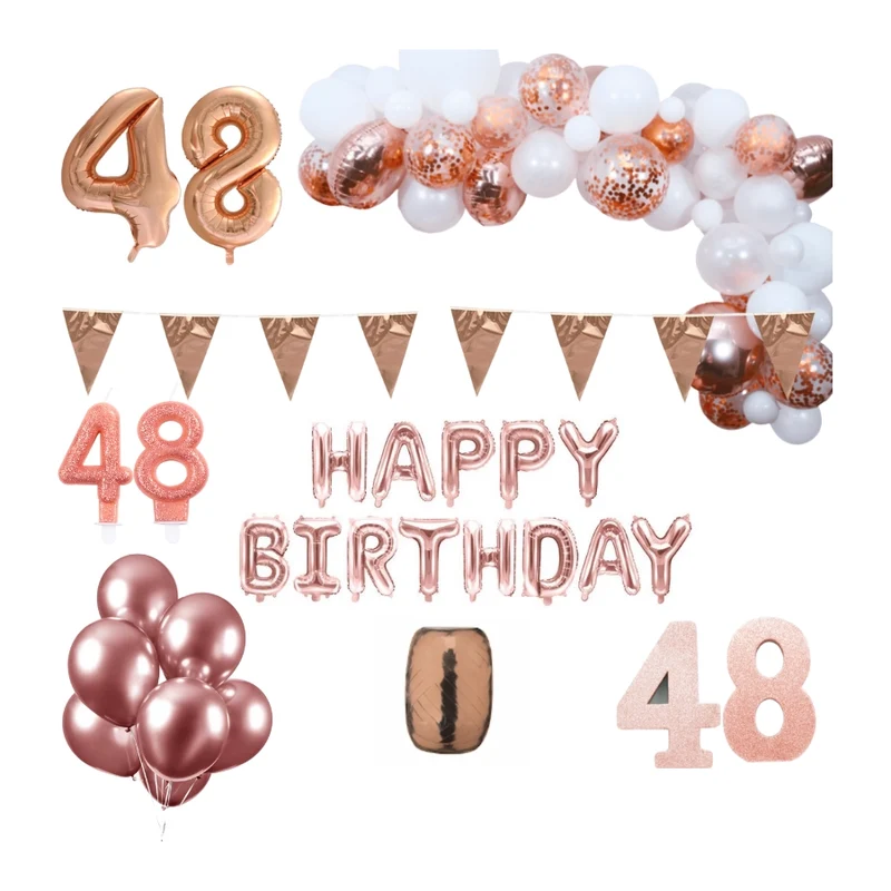 48 jaar Verjaardag Versiering Pakket Rosé goud XL