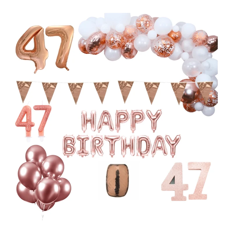 47 jaar Verjaardag Versiering Pakket Rosé goud XL