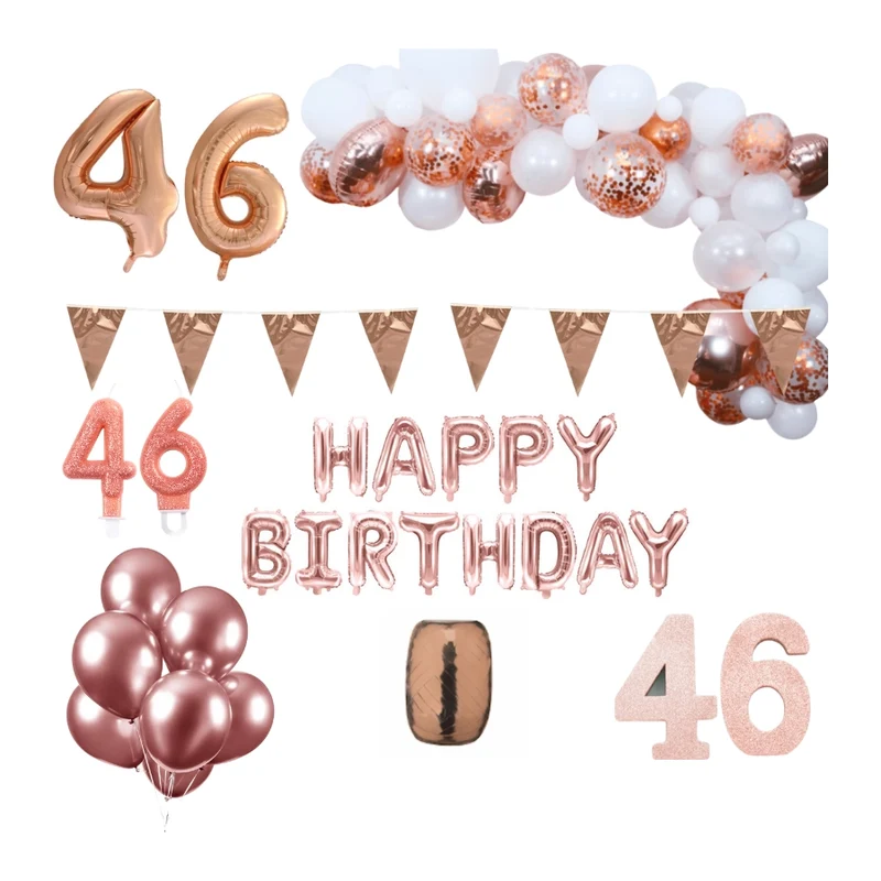 46 jaar Verjaardag Versiering Pakket Rosé goud XL