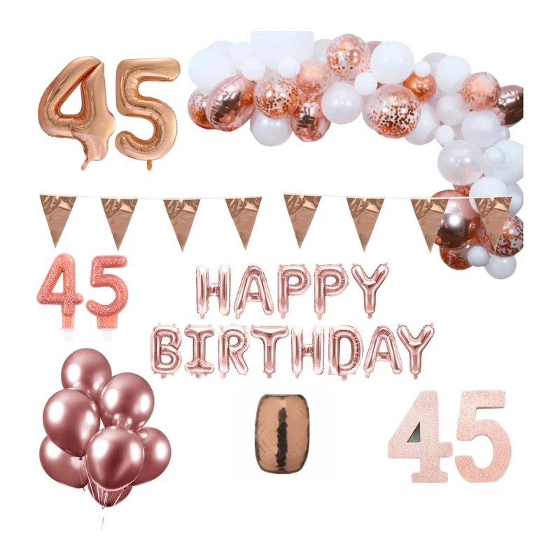 45 jaar Verjaardag Versiering Pakket Rosé goud XL