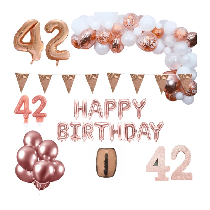 42 jaar Verjaardag Versiering Pakket Rosé goud XL