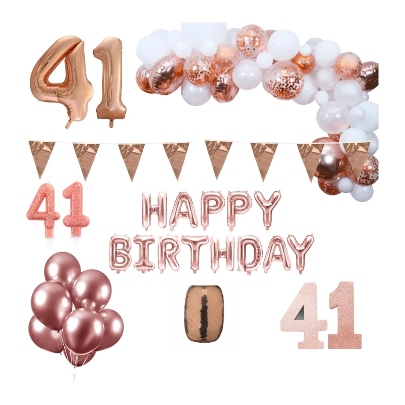 41 jaar Verjaardag Versiering Pakket Rosé goud XL