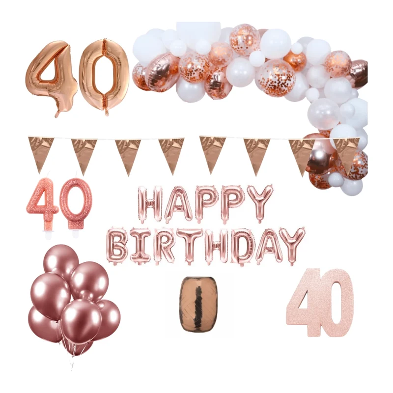 40 jaar Verjaardag Versiering Pakket Rosé goud XL