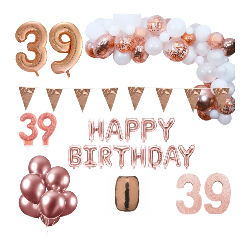 39 jaar Verjaardag Versiering Pakket Rosé goud XL