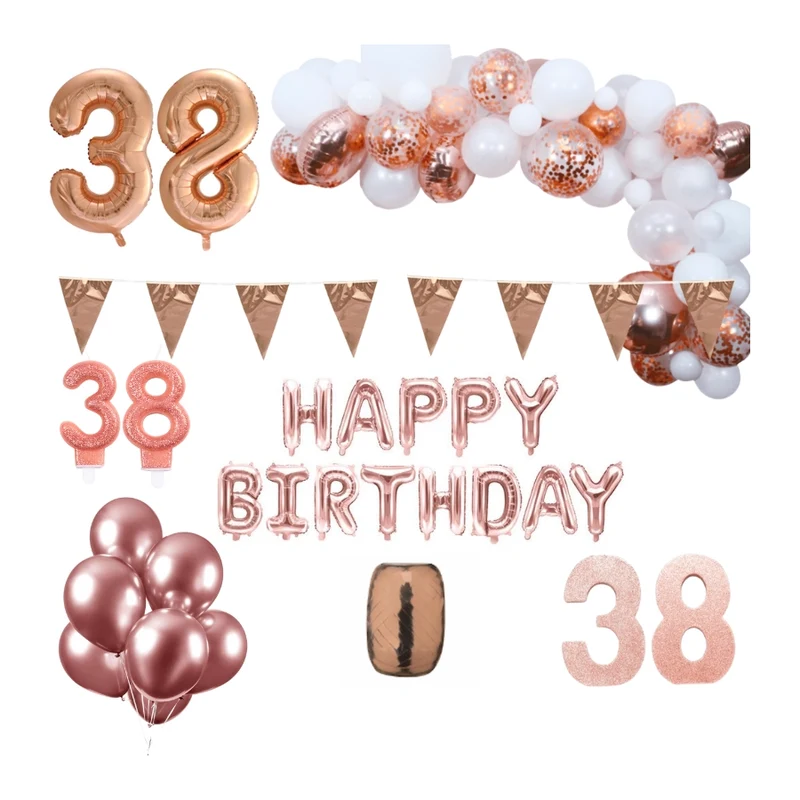 38 jaar Verjaardag Versiering Pakket Rosé goud XL