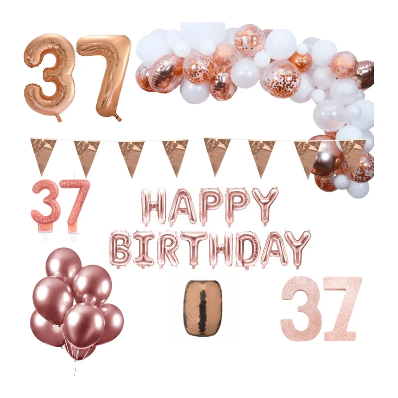 37 jaar Verjaardag Versiering Pakket Rosé goud XL