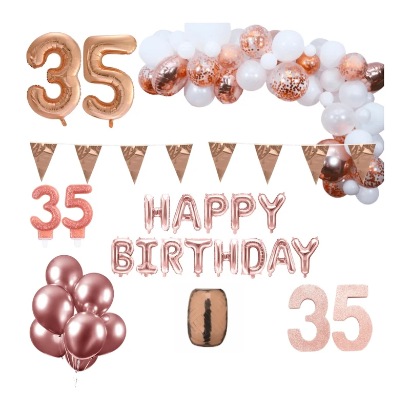 35 jaar Verjaardag Versiering Pakket Rosé goud XL