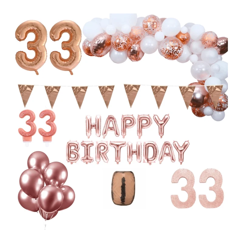 33 jaar Verjaardag Versiering Pakket Rosé goud XL