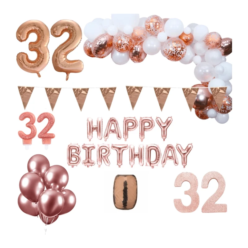 32 jaar Verjaardag Versiering Pakket Rosé goud XL