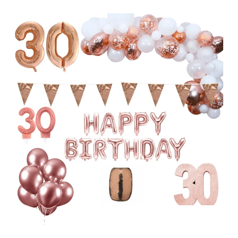 30 jaar Verjaardag Versiering Pakket Rosé goud XL