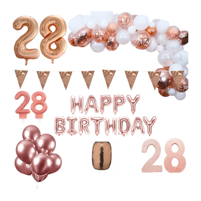 28 jaar Verjaardag Versiering Pakket Rosé goud XL