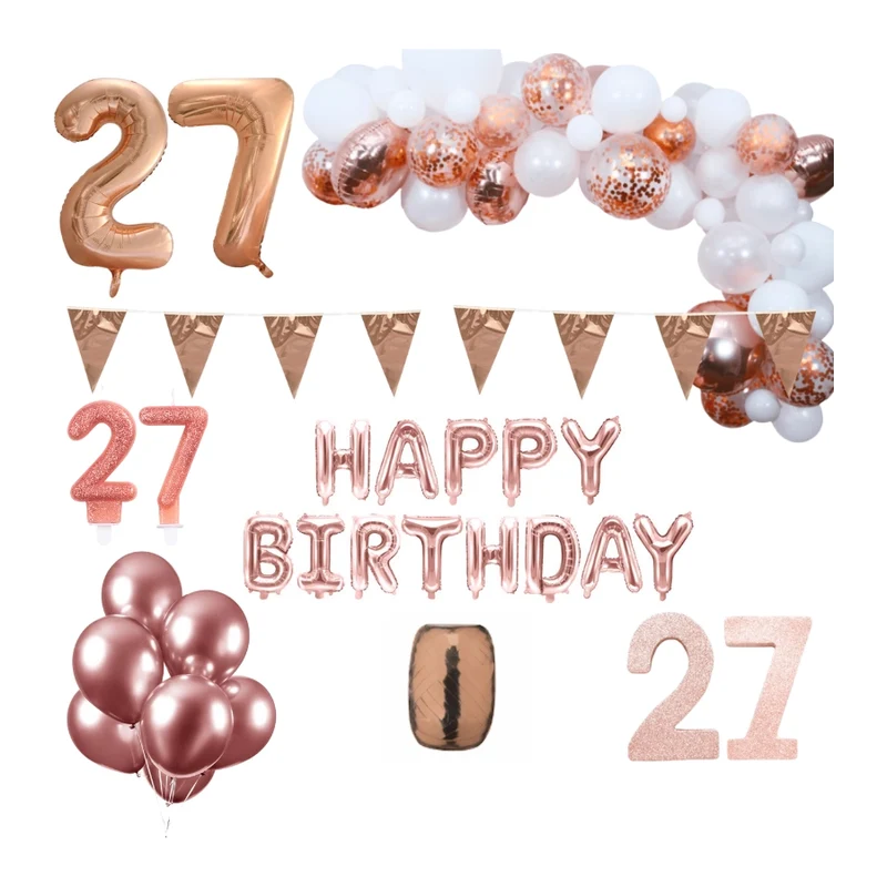 27 jaar Verjaardag Versiering Pakket Rosé goud XL