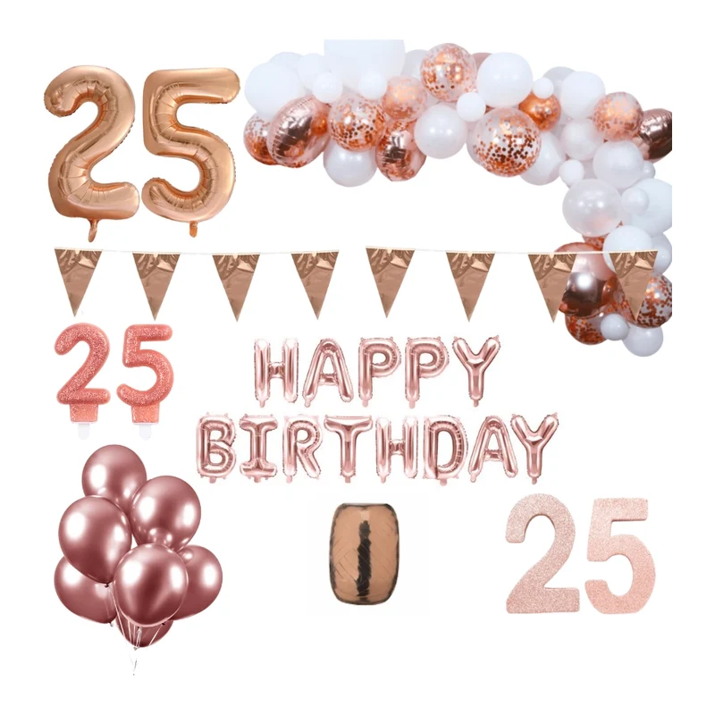 25 jaar Verjaardag Versiering Pakket Rosé goud XL