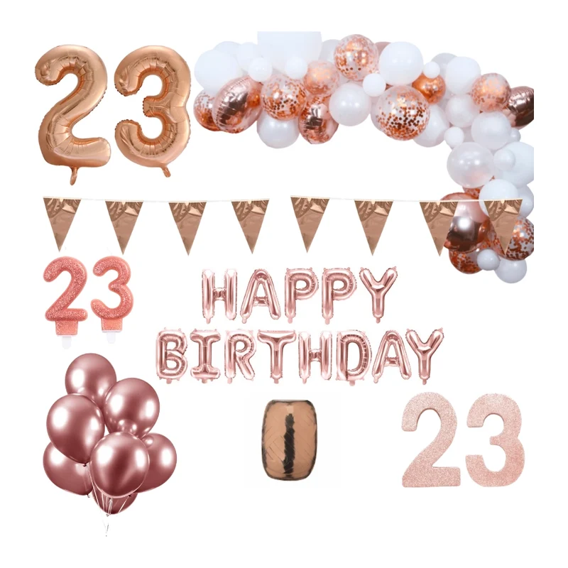 23 jaar Verjaardag Versiering Pakket Rosé goud XL