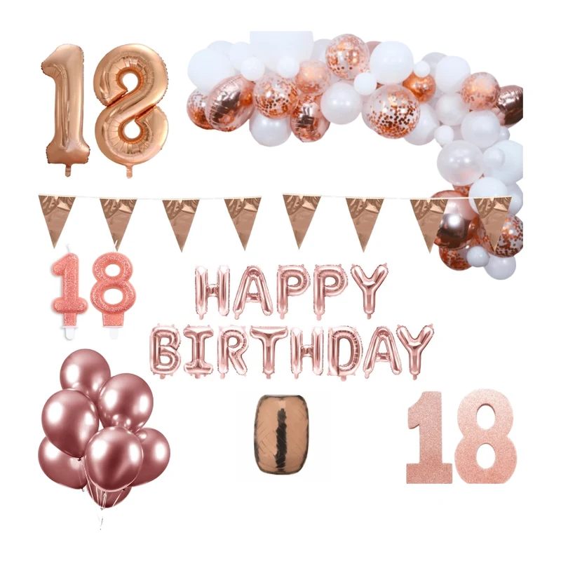 18 jaar Verjaardag Versiering Pakket Rosé goud XL