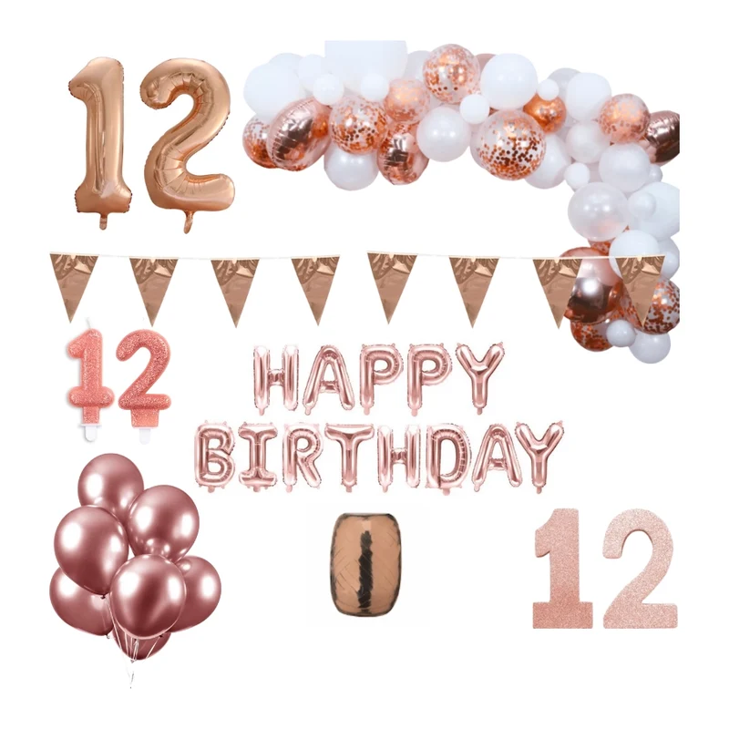 12 jaar Verjaardag Versiering Pakket Rosé goud XL