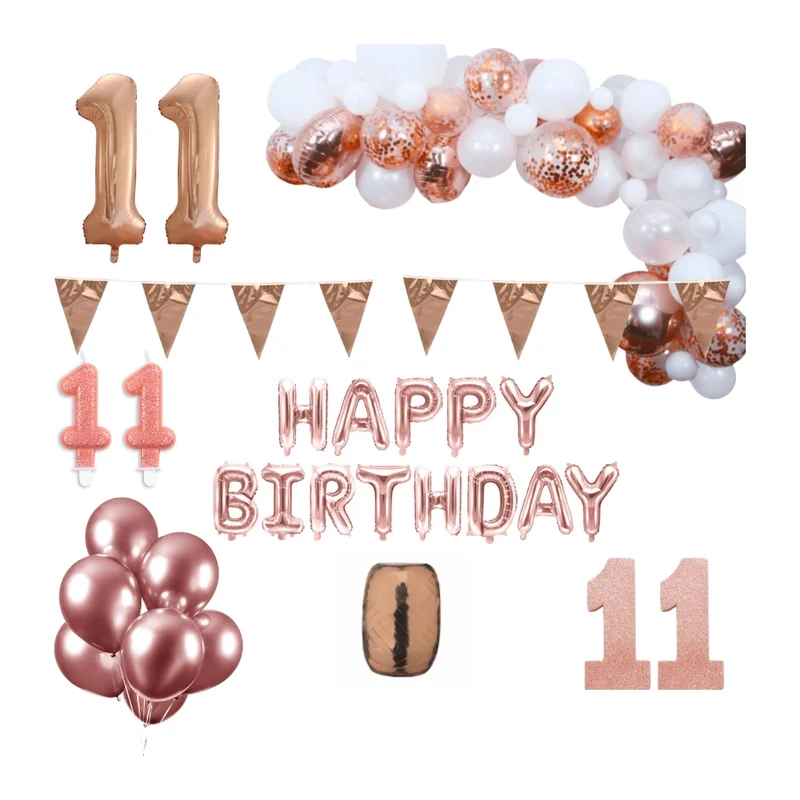 11 jaar Verjaardag Versiering Pakket Rosé goud XL