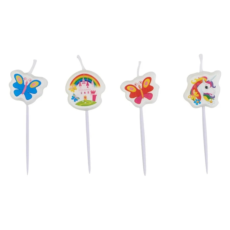4 Mini taart kaarsjes Unicorn 7.5 cm hoog