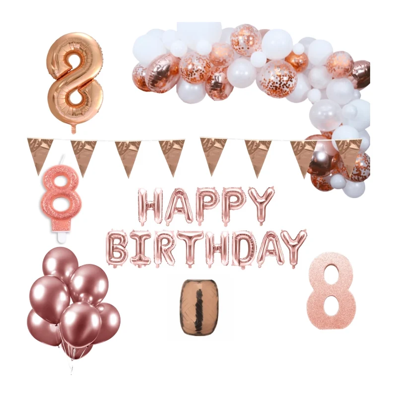 8 jaar Verjaardag Versiering Pakket Rosé goud XL