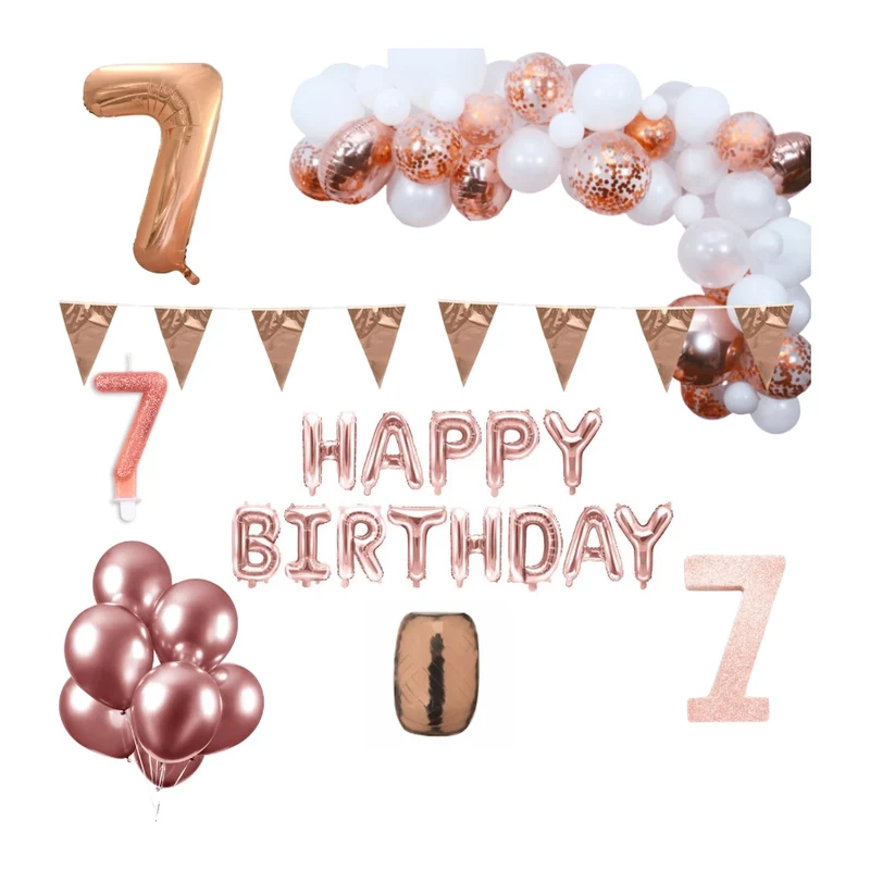 7 jaar Verjaardag Versiering Pakket Rosé goud XL