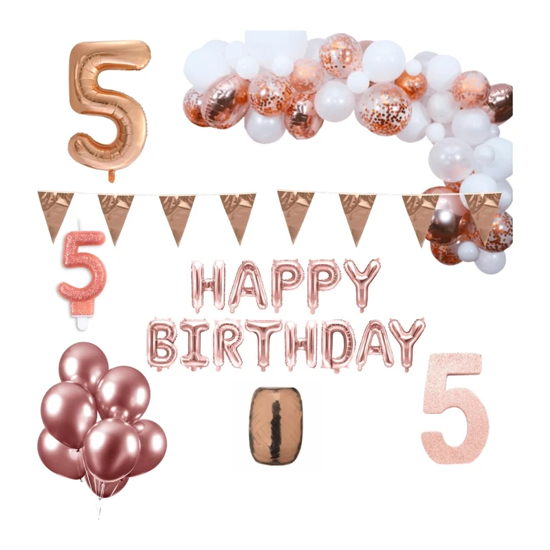 5 jaar Verjaardag Versiering Pakket Rosé goud XL