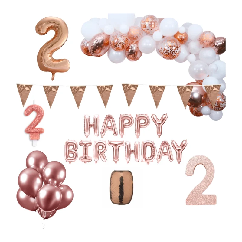 2 jaar Verjaardag Versiering Pakket Rosé goud XL