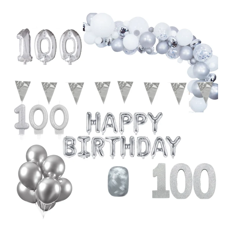 100 jaar Verjaardag Versiering Pakket Zilver XL