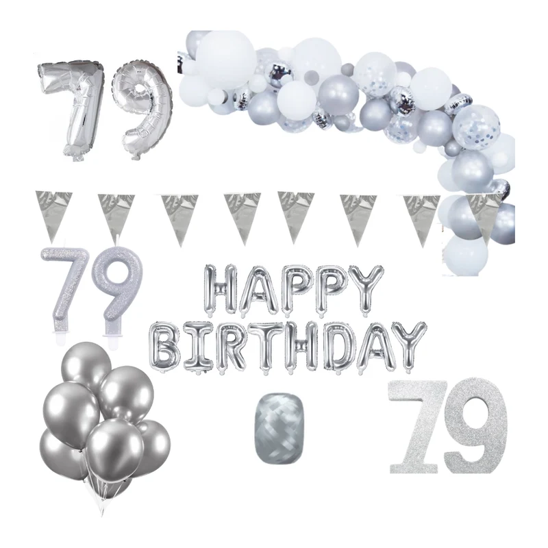 79 jaar Verjaardag Versiering Pakket Zilver XL