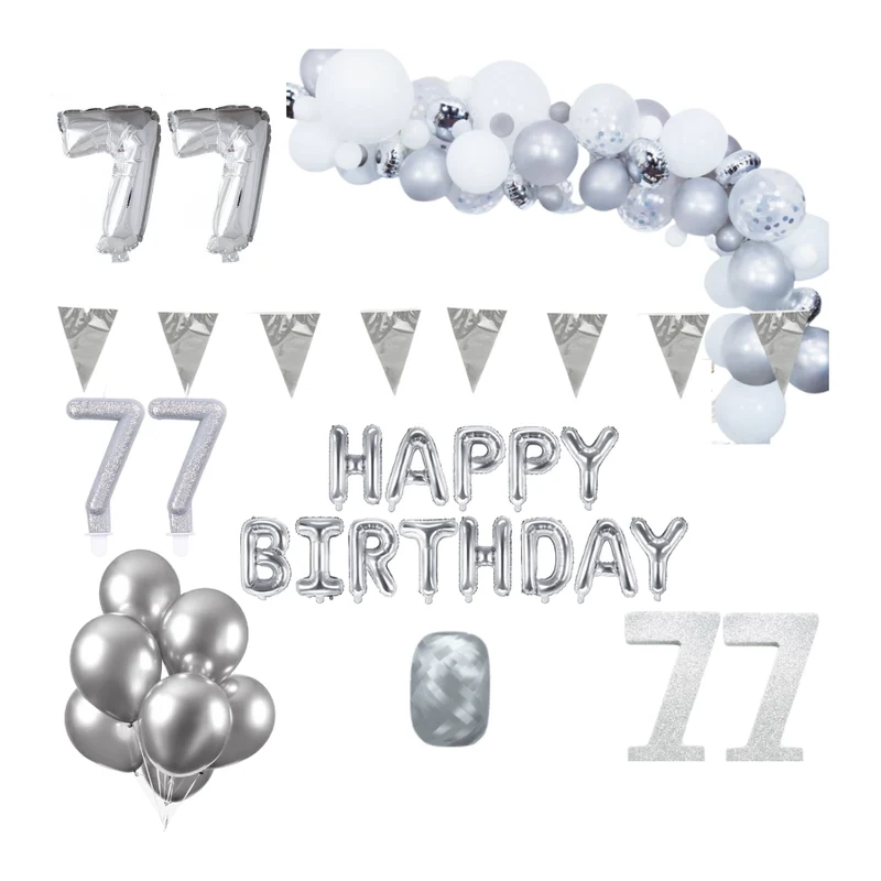 77 jaar Verjaardag Versiering Pakket Zilver XL