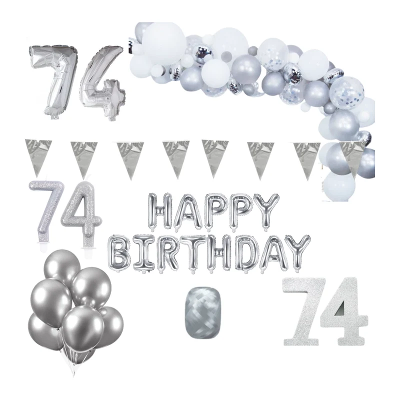 74 jaar Verjaardag Versiering Pakket Zilver XL