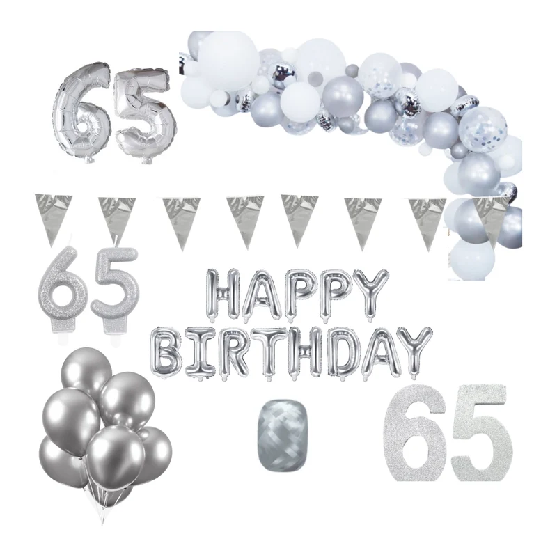 65 jaar Verjaardag Versiering Pakket Zilver XL