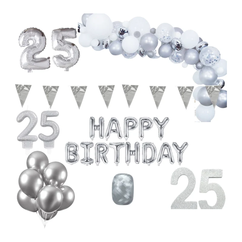 25 jaar Verjaardag Versiering Pakket Zilver XL